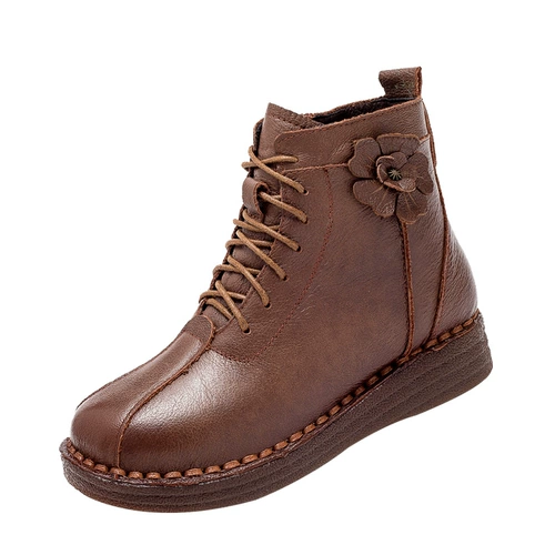 Зимние удерживающие тепло нескользящие короткие сапоги, флисовые туфли для матери, из натуральной кожи, мягкая подошва, для среднего возраста