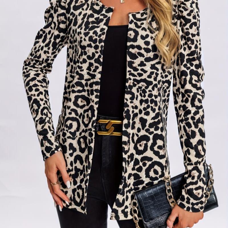 Comfortable Leopard Print Long Sleeve dium Length Open跨境 - 图0