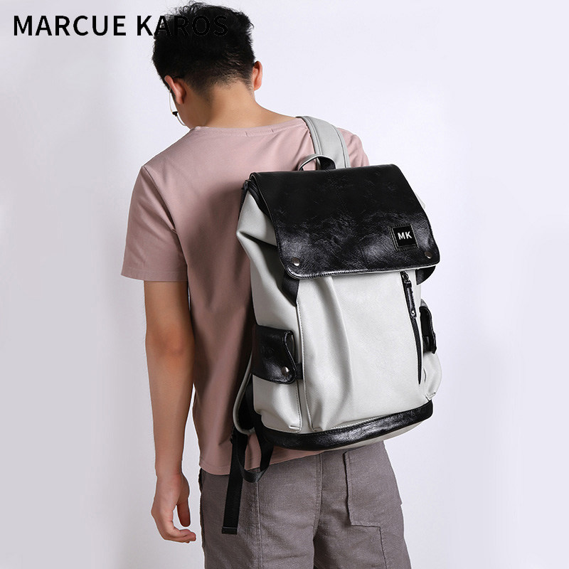 mk男真皮背包大容量休闲商务双肩包 partyplus双肩背包