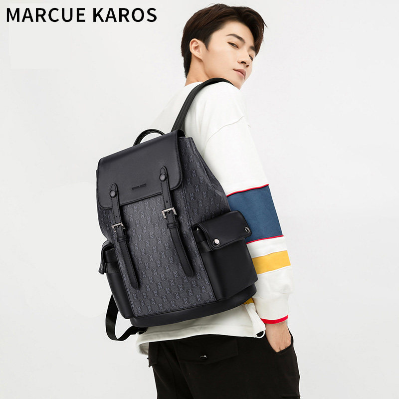 mk男士真皮潮流休闲大容量旅行包 partyplus双肩背包