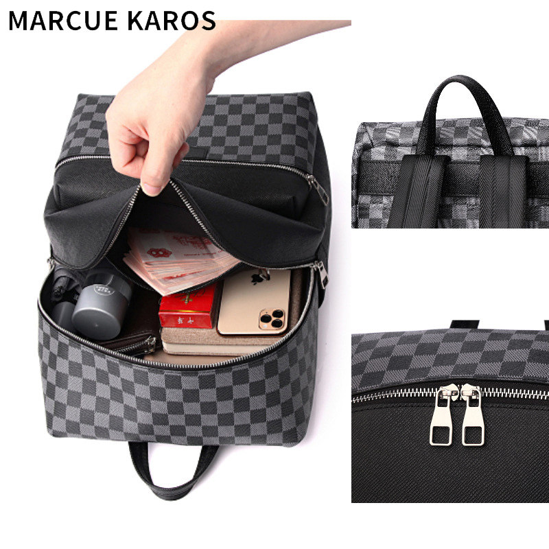 mk男士2021新款格子牛皮潮女旅行包 partyplus双肩背包