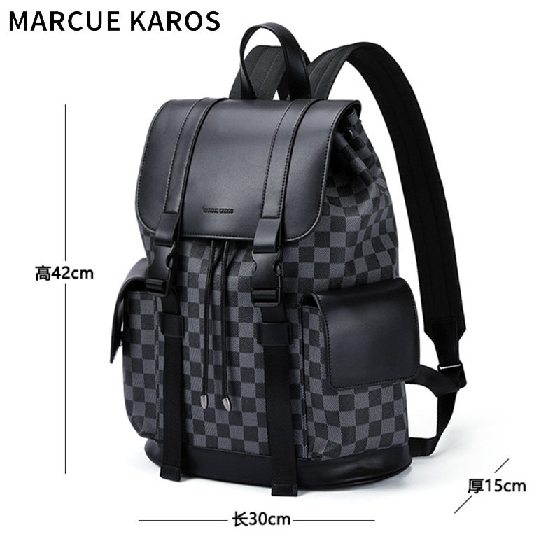 mk男士2021年新款时尚格子真皮背包 partyplus双肩背包