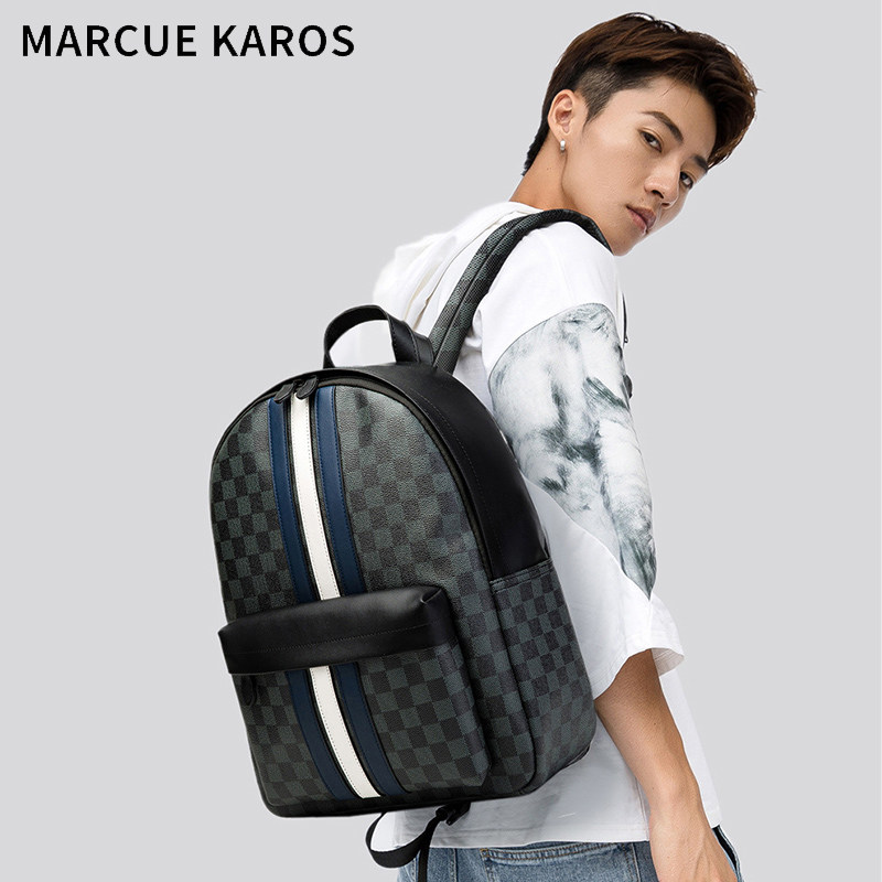 mk男士潮牌大容量真皮休闲电脑包 partyplus双肩背包