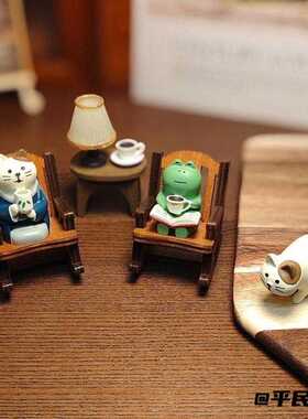 白色喝茶小猫桌面摆件简约日系
