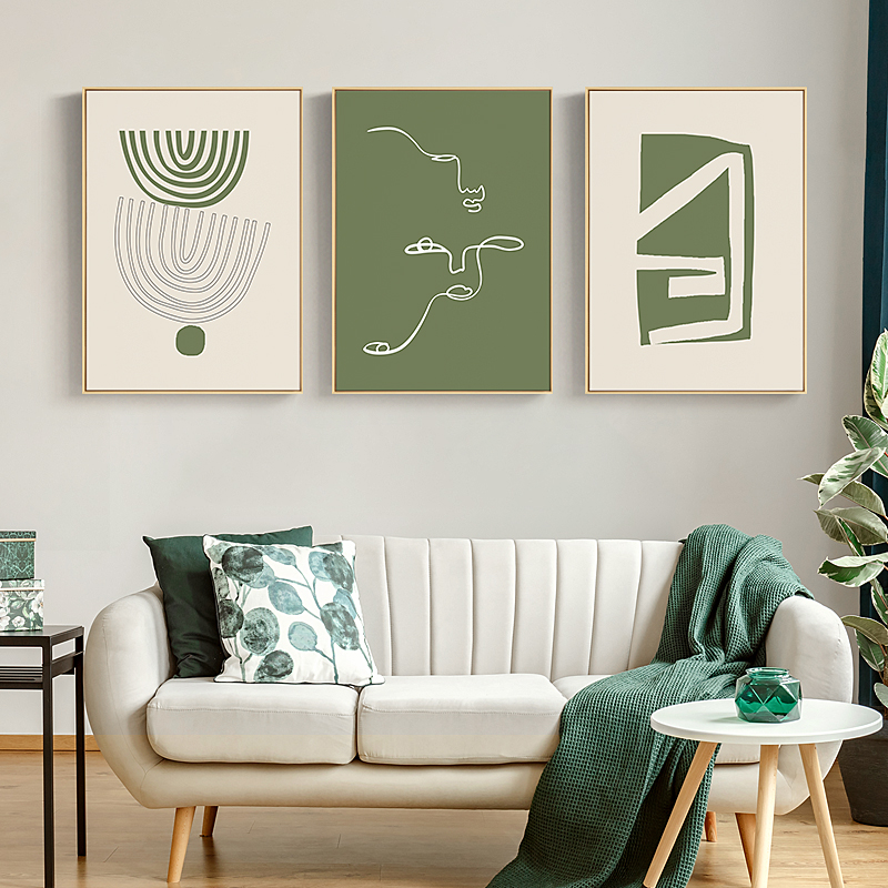 绿色抽象几何色块线条装饰画人物客厅卧室办公室玄关艺术创意挂画