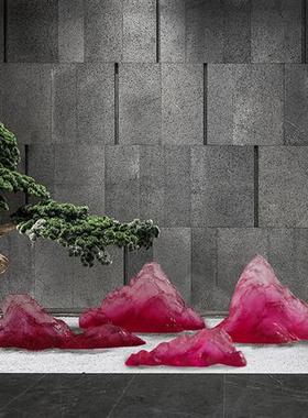 现代高档透明树脂绿色假山摆件工艺品软装饰酒店庭院客厅造景雕塑