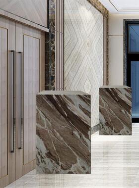 紫彩玉大理石头墩子底座酒店前台雕塑展示台装饰落地摆件基座