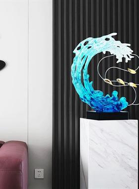 新中式海浪创意雕塑摆件客厅茶室样板间售楼处透明树脂雕塑摆件