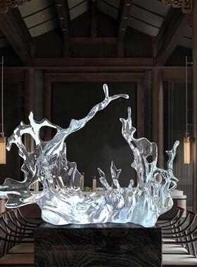酒店大堂透明树脂工艺品摆件客厅高档水浪花雕塑别墅装饰桌面摆设