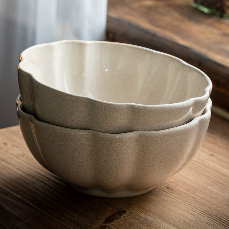 精致好看的水果沙拉碗面碗家用创意陶瓷碗花瓣碗菜碗纯色简约大碗 - 图1