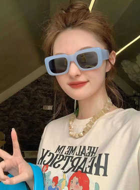 甜妹复古蓝色大框方形墨镜女款2024新款多巴胺彩色太阳镜高级感