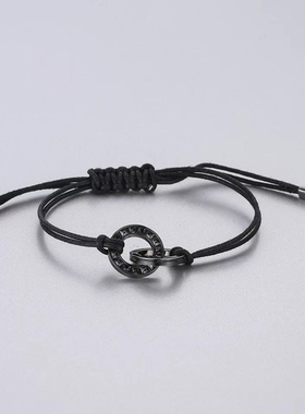 幸运双环玫瑰金黑金简约个性男士手链手环手镯施华洛水钻