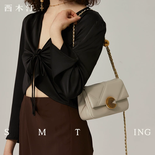 西木汀 Кожаная цепь, небольшая сумка через плечо, белая сумка на одно плечо, на цепочке