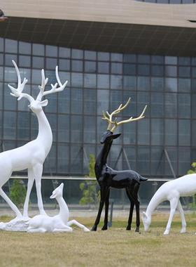 仿真梅花鹿雕塑售楼部户外草坪装饰品商场玻璃钢美陈婚庆白鹿摆件