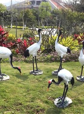 仿真仙鹤摆件大型雕塑玻璃钢动物丹顶鹤户外园林花园假山水池造景