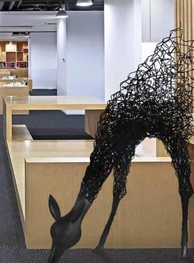 户外不锈钢铁艺梅花鹿落地动物雕塑酒店会所商业广场展厅装饰摆件