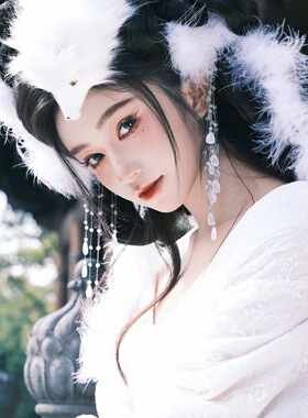 古风汉服妲己白狐耳流苏发冠