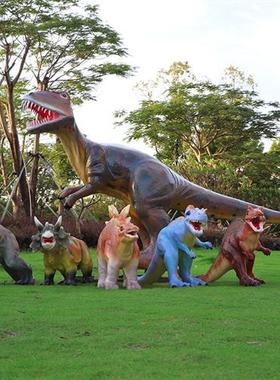 户外仿真恐龙雕塑大型动物园林景观卡通装饰商场游乐场玻璃钢摆件