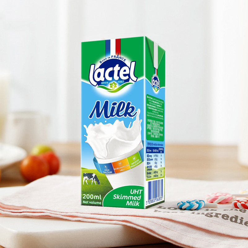 法国兰特lactel 0脂肪便携装200ml 卡然食品纯牛奶