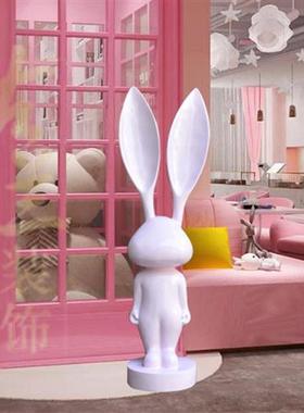 卡通动物大长耳朵兔子雕塑网红奶茶店餐厅玻璃钢摆件商场橱窗美陈