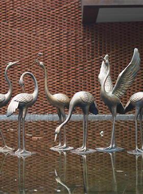 户外仿铜仙鹤雕塑模型园林草坪水池庭院玻璃钢装饰丹顶鹤景观摆件