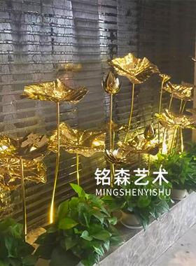不锈钢荷叶金属荷花雕塑仿真莲花艺术摆件酒店庭院水池水景装饰品