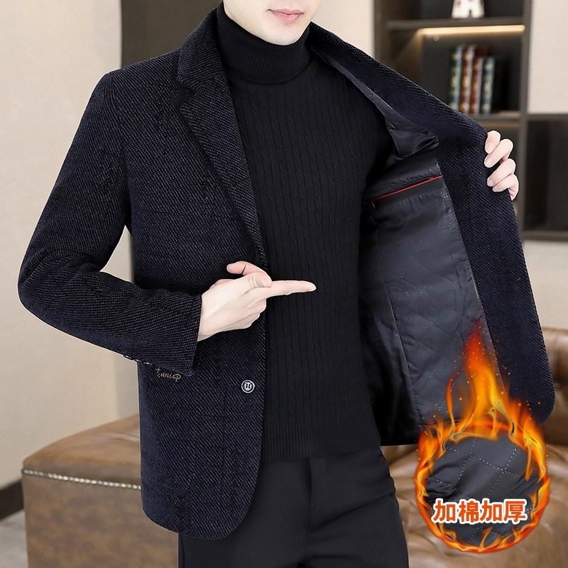 高端男士毛呢外套秋冬季新款加棉加厚保暖百搭休闲小西装外套单件,淘宝优惠券,粉丝福利购,淘宝优惠卷