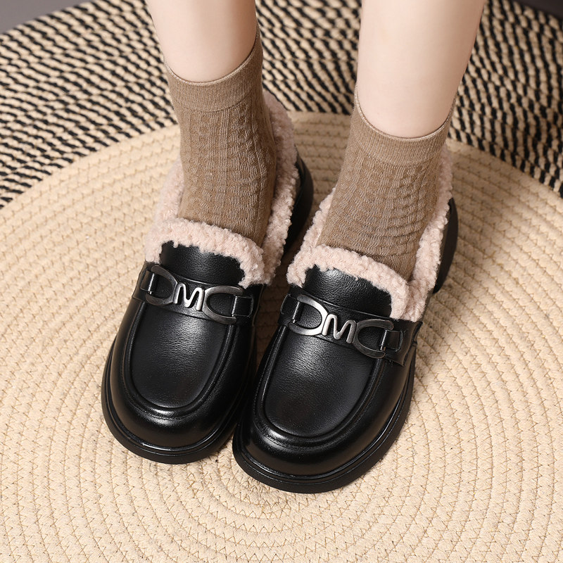 2025冬季新款真皮加绒小皮鞋女平底毛毛乐福鞋加厚棉鞋保暖女单鞋,淘宝优惠券,粉丝福利购,淘宝优惠卷