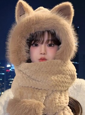 帽子围巾一体女2026新款冬天保暖