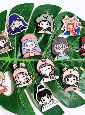 韩可爱小女孩卡通胸针亚克力徽章