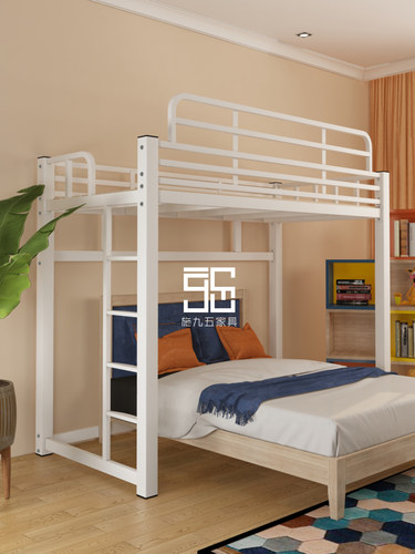 私人订制铁艺公寓床上床下桌高架床成人单上层省空间床架子可拆卸 - 图1