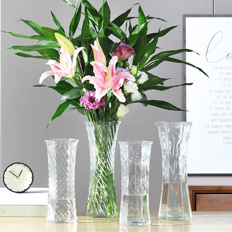 玻璃花瓶透明水养富贵竹百合花瓶摆件客厅插花干花北欧家用特大