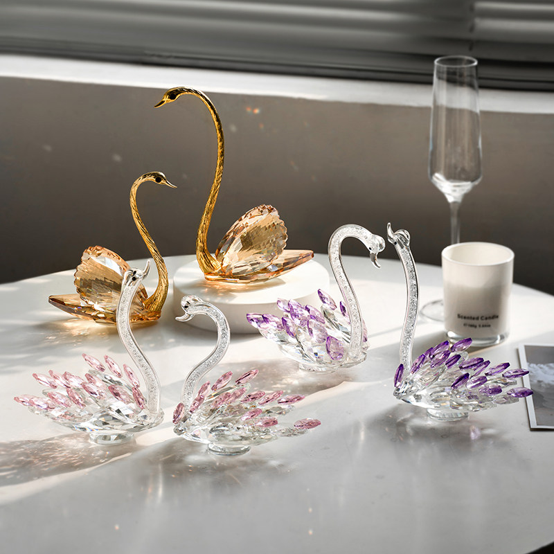 轻奢水晶天鹅摆件创意透明桌面装饰高级感精致玻璃工艺品结婚送礼,淘宝优惠券,粉丝福利购,淘宝优惠卷