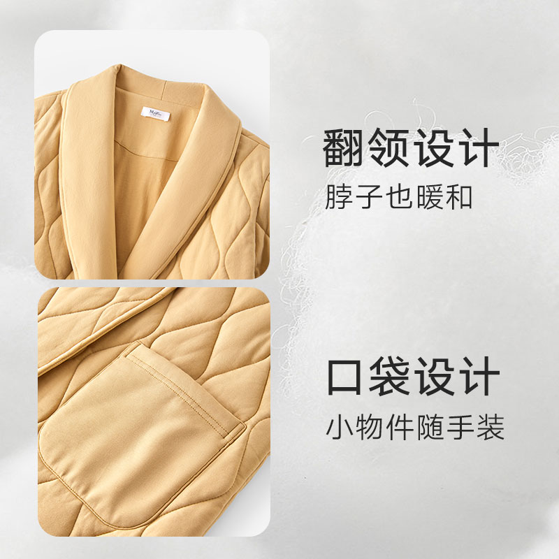 曼妮芬棉质生活纯棉里料厚款睡袍冬季情侣家居服三层加厚浴袍长款