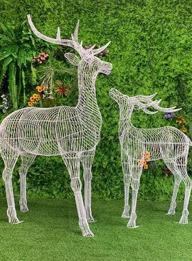户外不锈钢镂空梅花鹿雕塑铁艺金属网格动物售楼部小区草坪装饰品