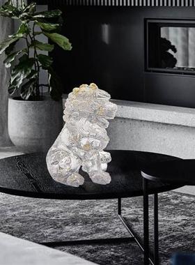 新中式装饰品摆件客厅玄关摆设样板房醒狮透明雕塑工艺品酒店软装