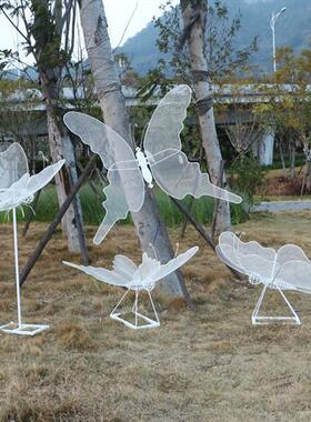 不锈钢铁艺动物雕塑定制户外花园林景观发光蝴蝶蒲公英梅花鹿摆件