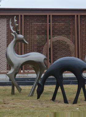 户外玻璃纤维鹿雕塑彷铜园林景观装饰房地产商业抽象麋鹿工艺装饰