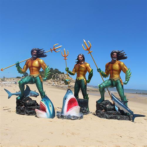 玻璃钢加勒比海盗船长雕塑大型摆件家居软装装饰仿真鲨鱼螃蟹模型 - 图1