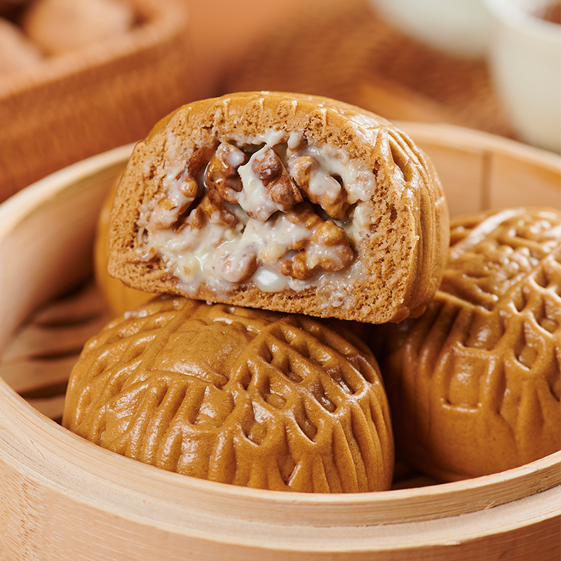 【量折】包道广式点心核桃包家庭早餐早茶包子冷冻速食6个装