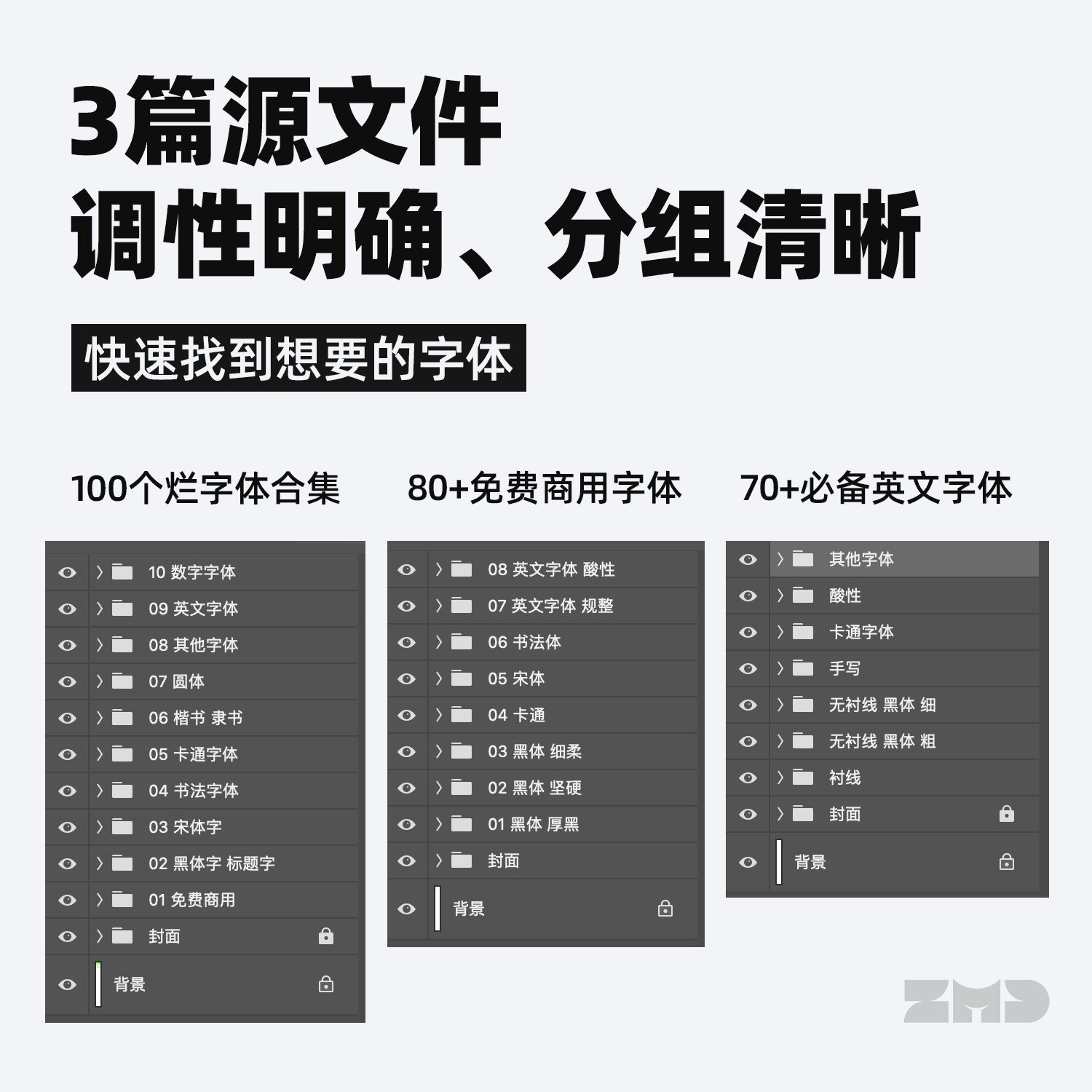 精选字体包+源文件 免费商用中英文书法卡通字体ps ai procreate
