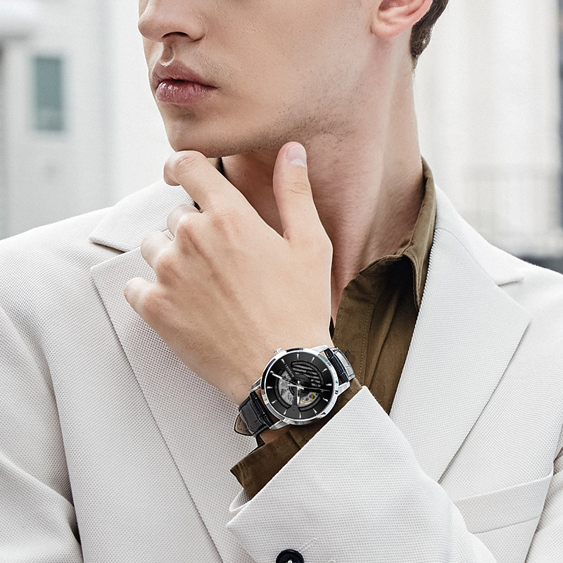 罗西尼手表男映像系列自动机械皮带腕表指针式镂空防水男表619909