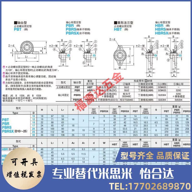 替代米思米 PBR10/12/15/17/20/25/30 滚珠轴承组件 轴台型 - 图2