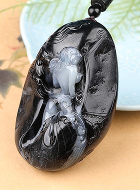 涵怡和田玉青花遇贵人手把件