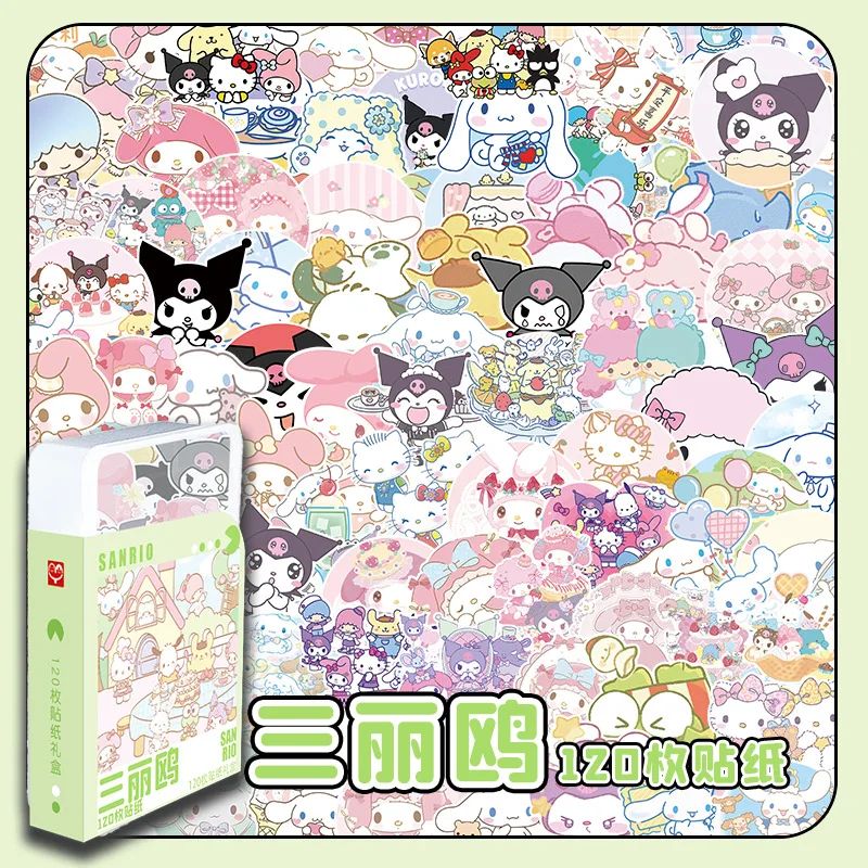 120PCS/Box Sanrio Sticker Gift Box Cute Hello Kitty - 图0