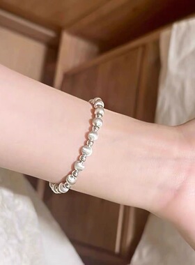 足银999纯银猫眼拉丝银珠手链女2026新款爆款小众高级感闺蜜礼物