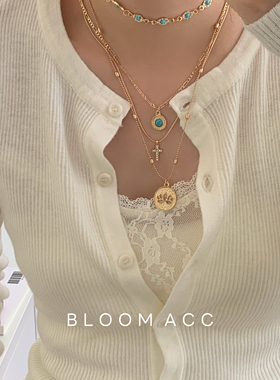 中古ins波西米亚多层叠戴项链金色十字架吊坠锁骨链轻奢风配饰链