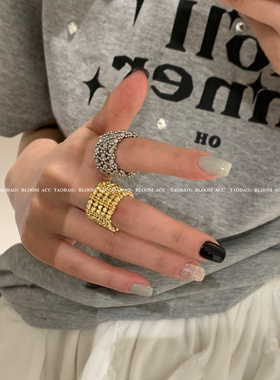 bling多层圆珠戒指ins风博主轻奢气质食指戒高级感百搭开口指环