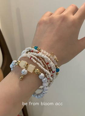 八条套装组合民族风波西米亚小米珠松石串珠弹力手链叠戴手串