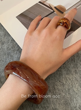 欧美风大款理石纹炫夸张亚克力玳瑁色手镯异形法式宽个性方形手饰